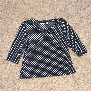 Navy and White Polka Dot Women's Top